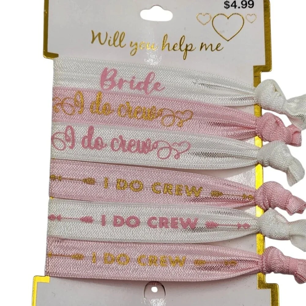 Will You Help Me‎ Tie The Knot Hair Ties 12 Pack Pink White Bridesmaids Wedding